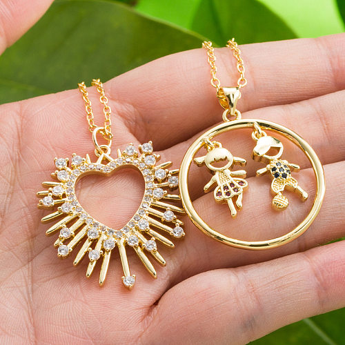 Moda cobre banhado a ouro micro-conjunto zircão em forma de coração colar de dia das mães