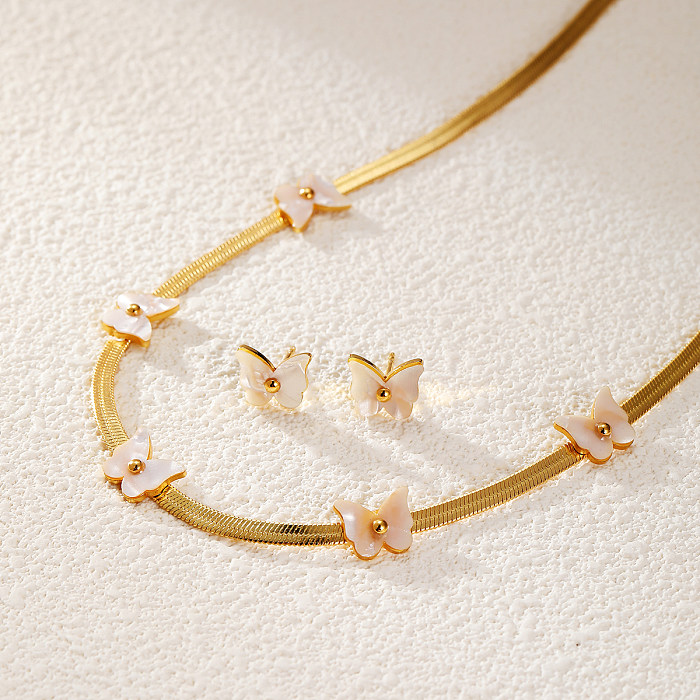 Elegant Simple Style Star Heart Shape Flower Stainless Steel Shell Plating 18K Gold Plated Earrings Necklace
