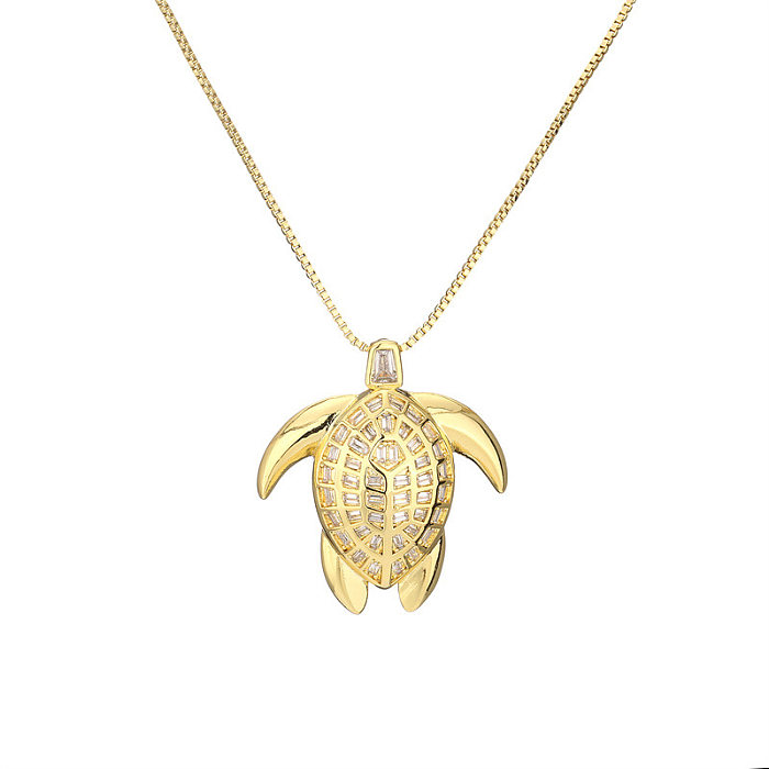 1 Piece Fashion Tortoise Animal Copper Plating Inlay Zircon Pendant Necklace