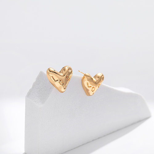 1 Pair Sweet Heart Shape Plating Copper Gold Plated Ear Studs