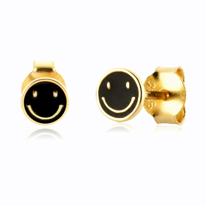 1 Pair IG Style Simple Style Smiley Face Epoxy Copper Ear Studs