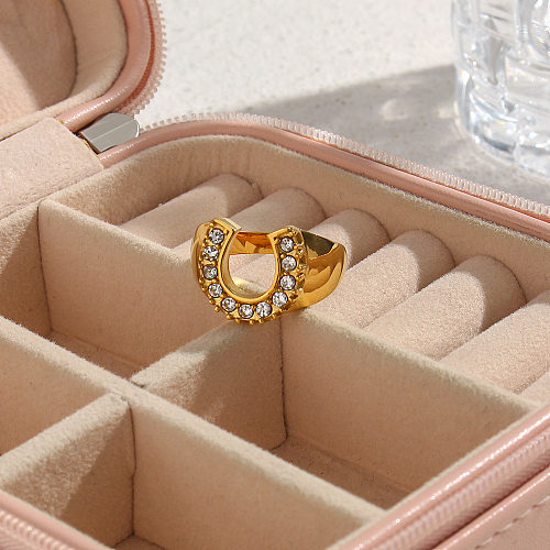Anéis de aço inoxidável geométricos da moda embutidas em zircão anéis de aço inoxidável