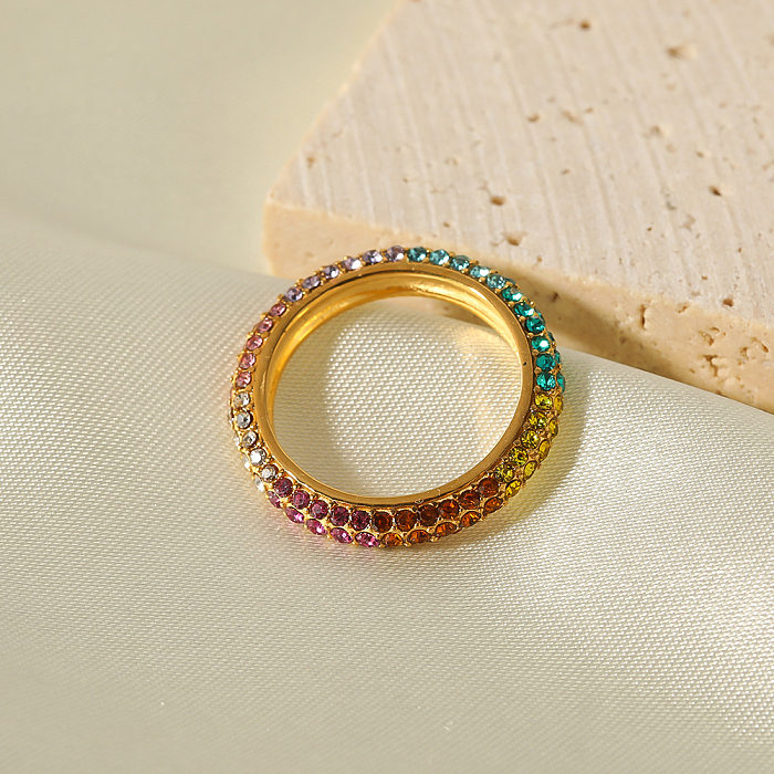 Runde Ringe im IG-Stil mit Edelstahlbeschichtung und Inlay-Zirkon-Ringen, 1 Stück