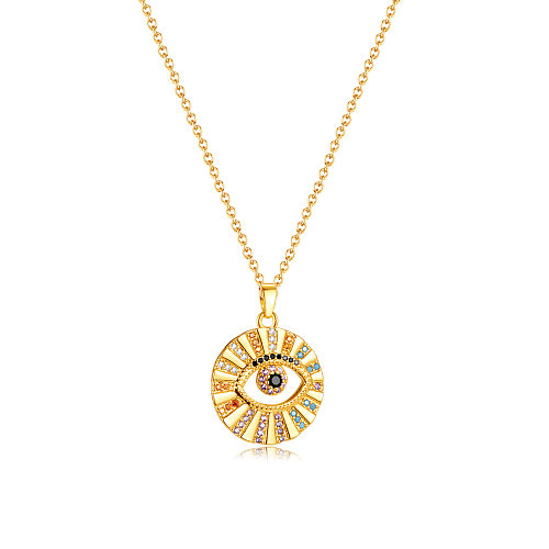 IG Style Shiny Devil'S Eye Titanium Steel Copper Plating Inlay Zircon Pendant Necklace