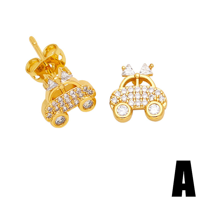 Fashion Crown Copper Ear Studs Inlay Pearl Zircon Copper Earrings