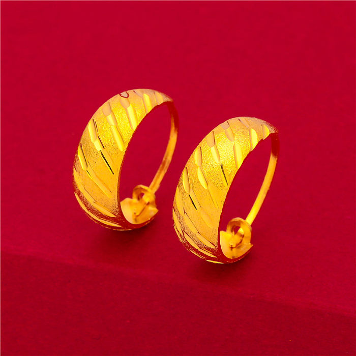 Boucles d'oreilles créoles en laiton, Style Simple, rayures, couleur unie, fleur, 1 paire
