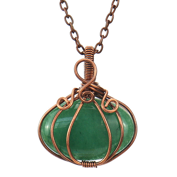 Fashion Pumpkin Copper Handmade Natural Stone Pendant Necklace