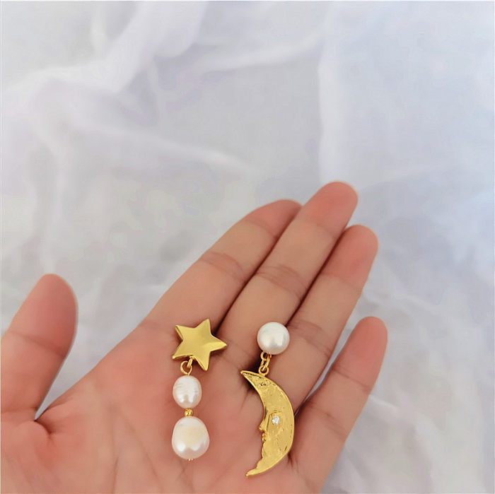 1 Pair Simple Style Star Patchwork Copper Drop Earrings