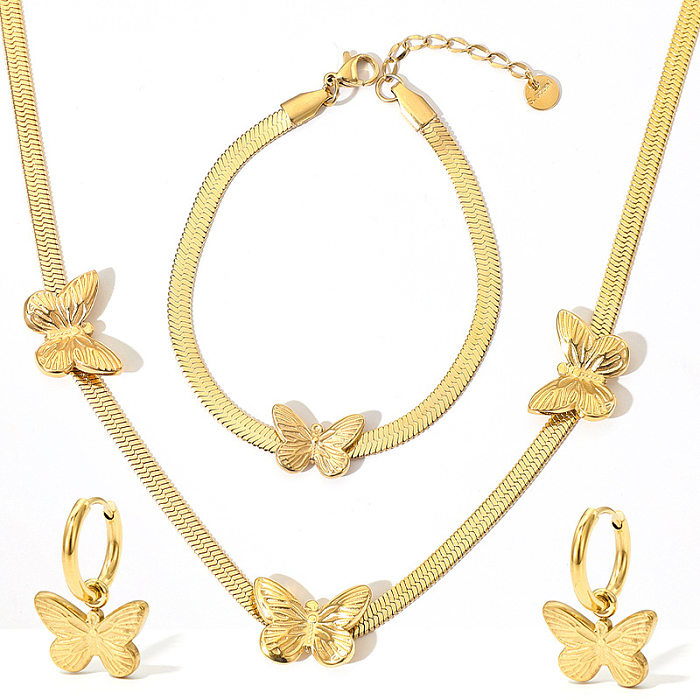 Fashion Butterfly Stainless Steel Women'S Bracelets Earrings Necklace