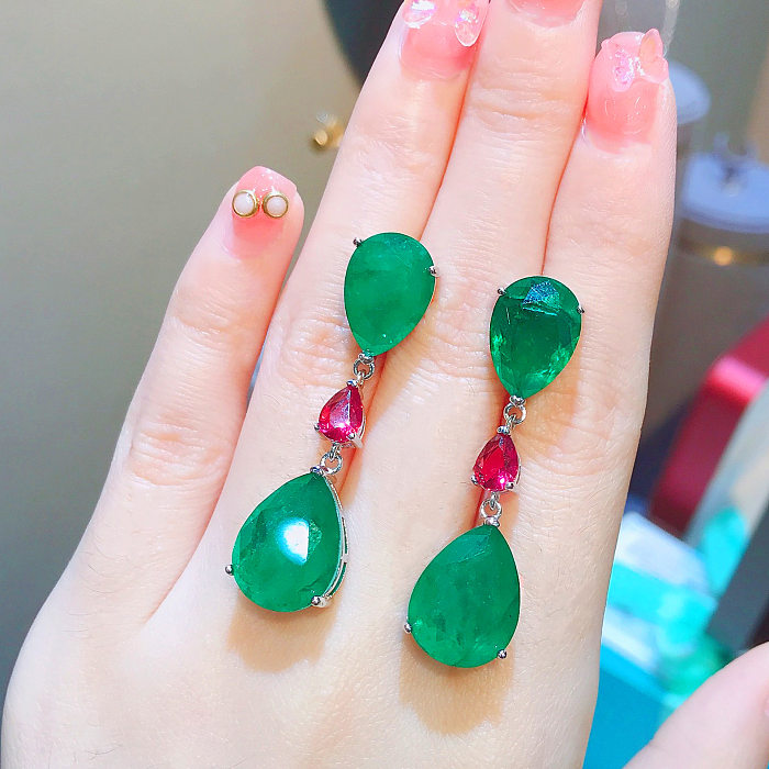 Simple Blue Water Drop Simulation Emerald Copper Earrings Wholesale