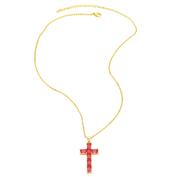 Fashion Simple Style Cross Copper Plating Inlay Zircon 18K Gold Plated Necklace