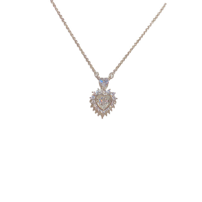 Lady Heart Shape Copper Plating Inlay Zircon Pendant Necklace