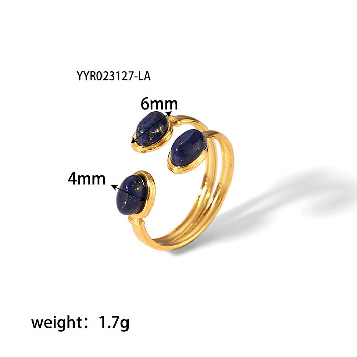 Retro Solid Color Titanium Steel Plating Inlay Natural Stone Open Rings