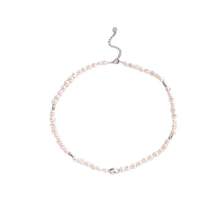Collier de bracelets de placage de cuivre de perles d'eau douce rondes de style baroque