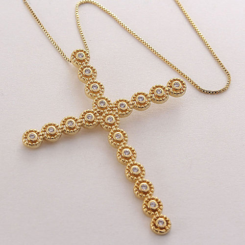 Simple Style Cross Copper Zircon Pendant Necklace In Bulk