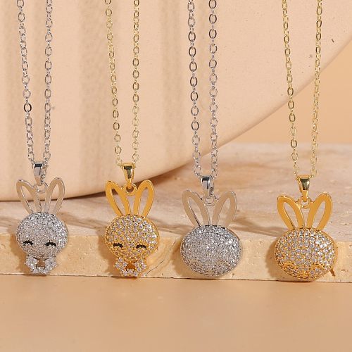 Cute Pastoral Simple Style Rabbit Copper 14K Gold Plated White Gold Plated Zircon Pendant Necklace In Bulk