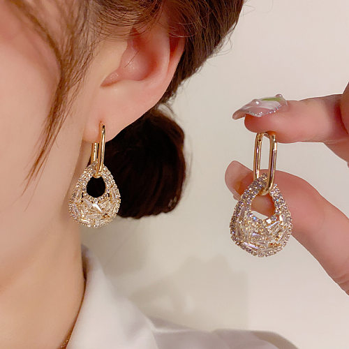 Boucles d'oreilles pendantes en cuivre et Zircon, Style Simple, brillant, gouttelettes d'eau brillantes, incrustation en cuivre plaqué or 1 carats, 14 paire