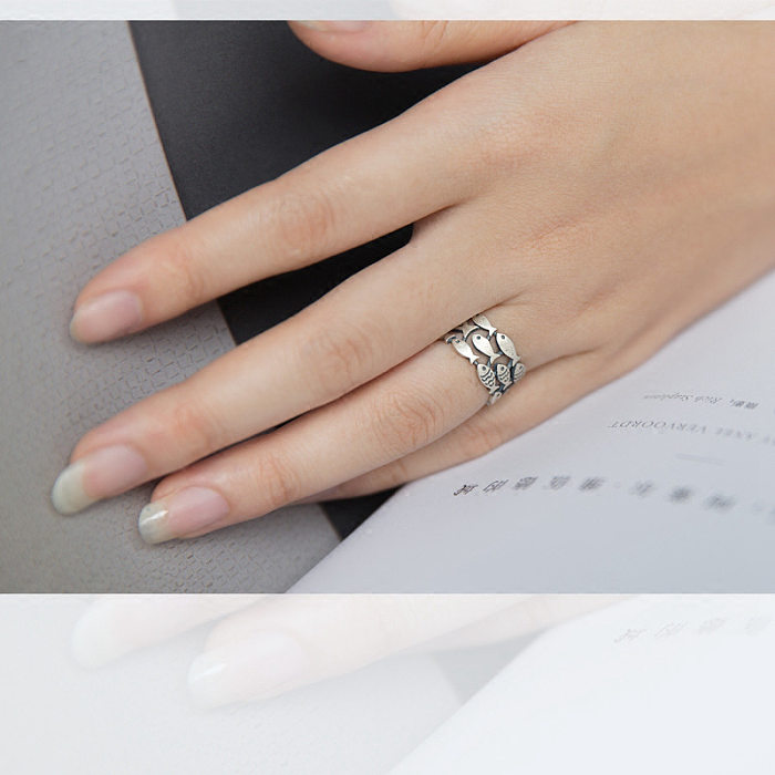 Sweet Simple Style Fish Copper Plating Hollow Out Silver Plated Open Ring