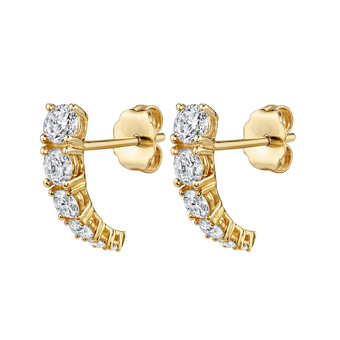 1 Pair Simple Style Solid Color Plating Inlay Copper Zircon White Gold Plated Gold Plated Earrings