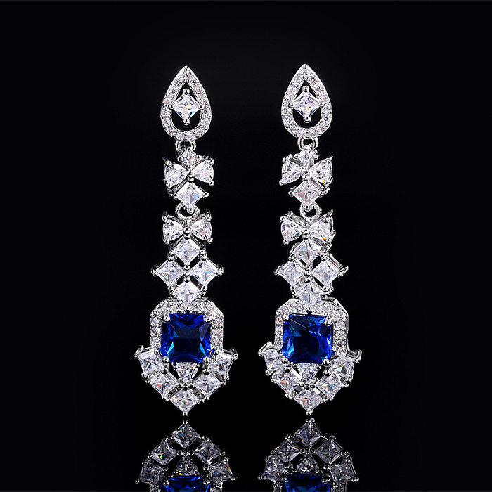 1 Pair Lady Geometric Copper Inlay Zircon Drop Earrings