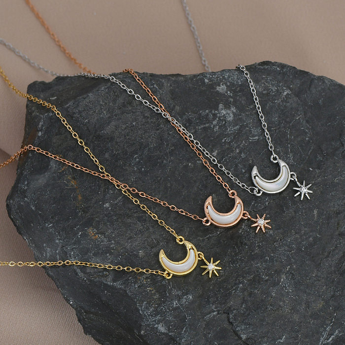 Fashion Geometric Star Moon Copper Inlay Zircon Necklace