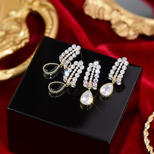 Boucles d'oreilles pendantes en cuivre et Zircon plaqué or 1 carats, 14 paire de gouttelettes d'eau de Style français
