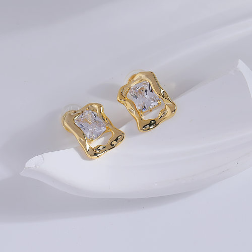 1 Pair Fashion Rectangle Copper Plating Zircon Ear Clips