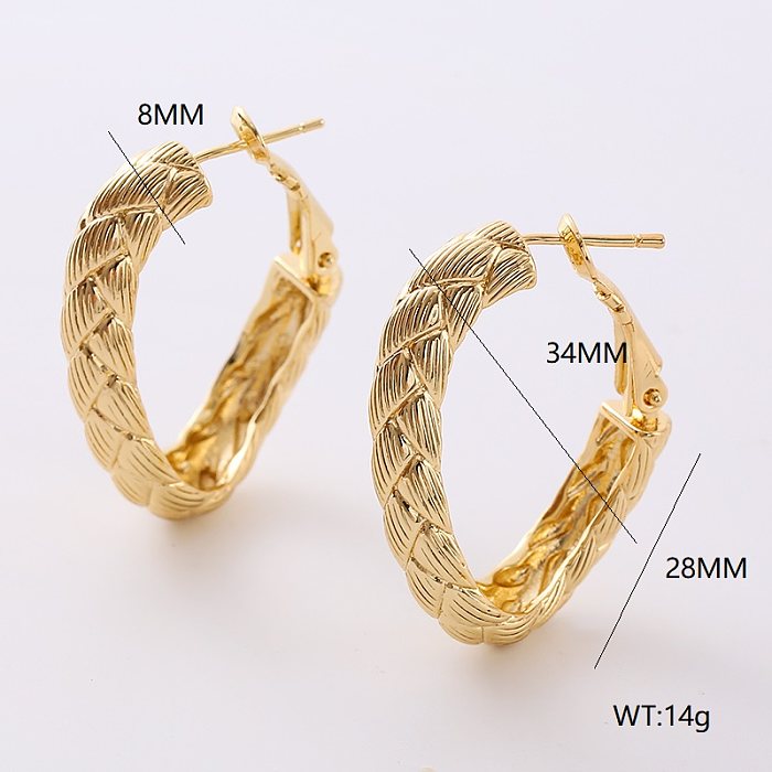 1 Pair Elegant Retro U Shape Spiral Stripe Twist Plating Copper 24K Gold Plated Hoop Earrings