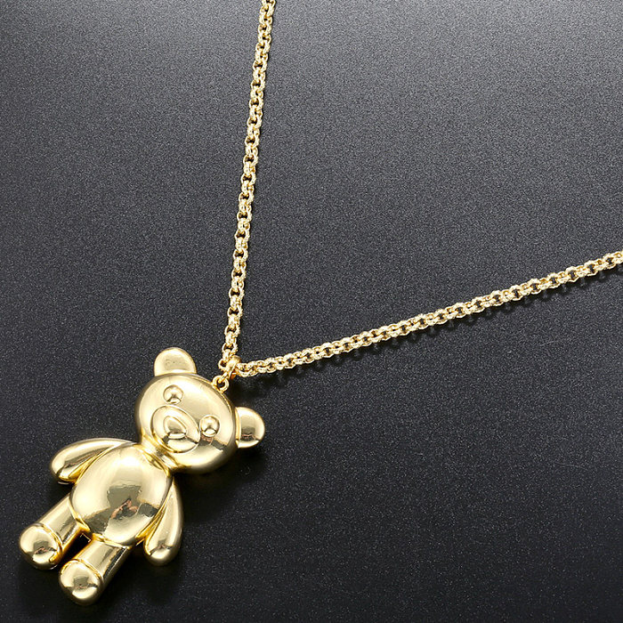 Lässige, süße kleine Bären-Anhänger-Halskette mit Kupferbeschichtung und 18-Karat-Vergoldung