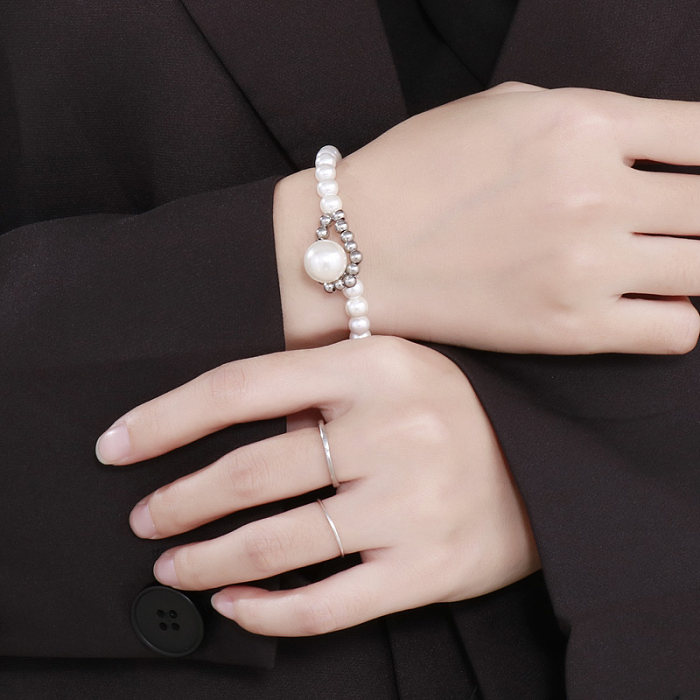Mode geometrische Edelstahl Imitation Perle Perlen Armbänder Halskette 1 Stück