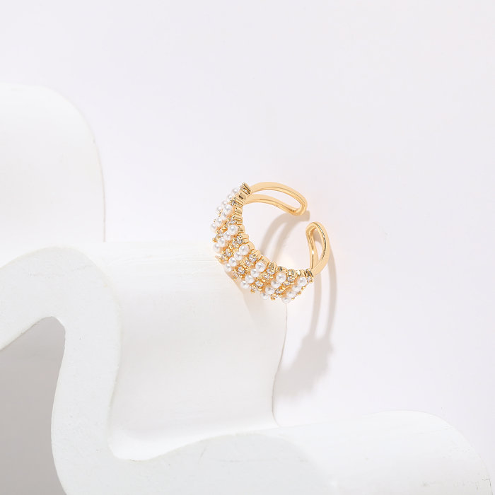1 Piece Fashion C Shape Copper Inlay Artificial Pearls Zircon Open Ring