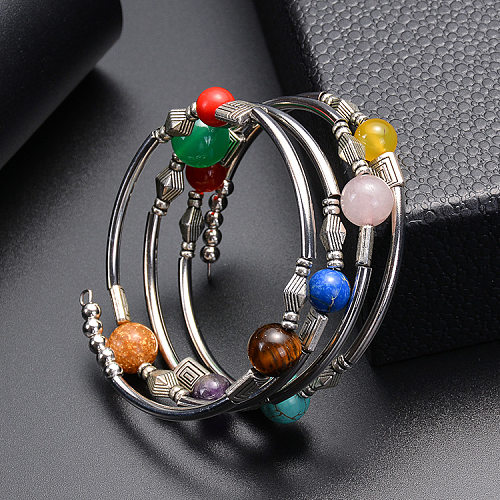 Bracelet en métal de cuivre d'agate de pierre naturelle ronde de style simple