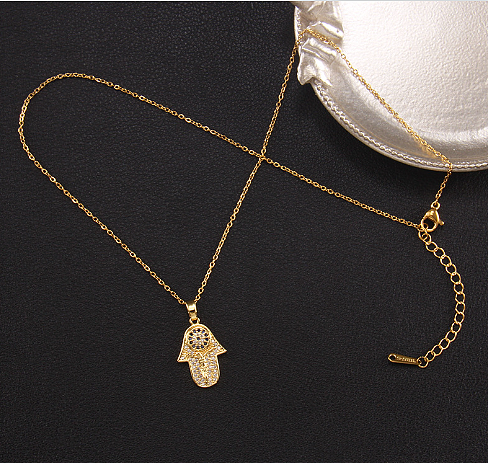 Streetwear Devil'S Eye Hand Of Fatima Titanium Steel Copper Zircon Pendant Necklace In Bulk