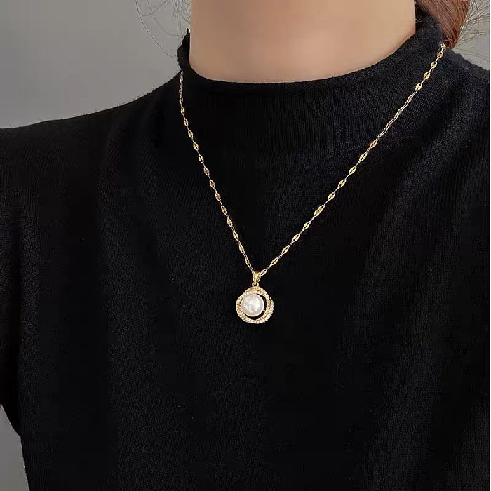 Collier rond élégant en titane et acier, perles artificielles, anneaux en Zircon, vente en gros