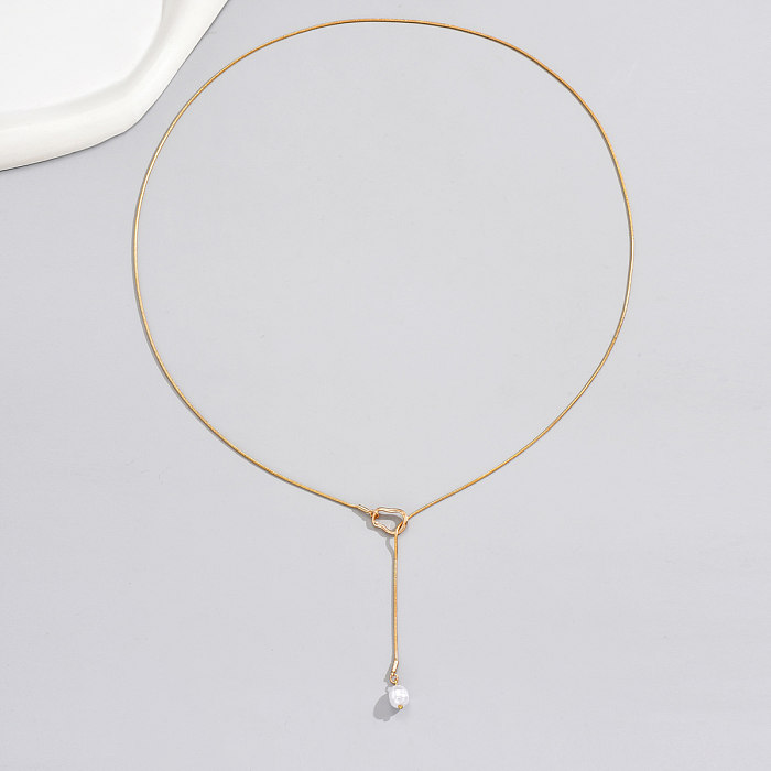 Simple Style Classic Style Solid Color Copper Pearl Plating Long Necklace