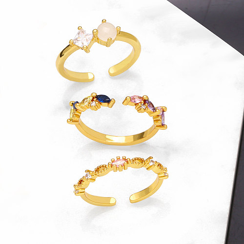 Simple Style Asymmetrical Irregular Copper Gold Plated Zircon Open Ring 1 Piece