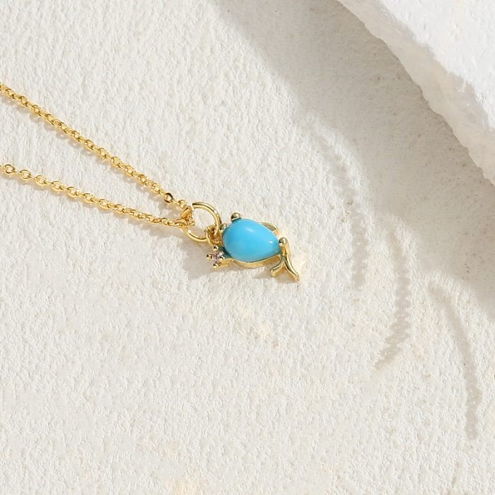 Elegant Classic Style Crab Lobster Copper 14K Gold Plated Zircon Necklace In Bulk