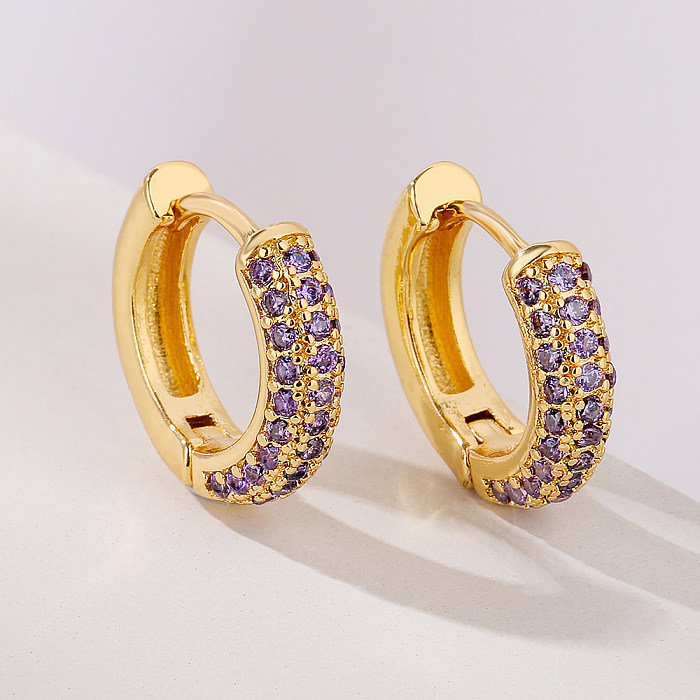 Fashion Round Copper Inlay Zircon Hoop Earrings 1 Pair