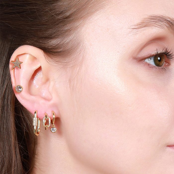 Fashion Star Copper Inlay Zircon Ear Studs 5 Pieces