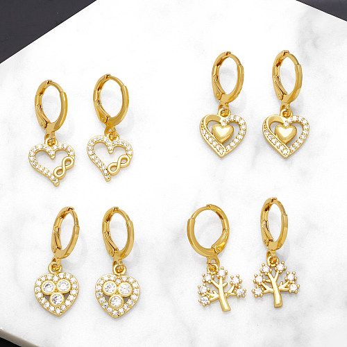 1 Pair IG Style Simple Style Infinity Tree Heart Shape Plating Hollow Out Inlay Copper Zircon 18K Gold Plated Drop Earrings