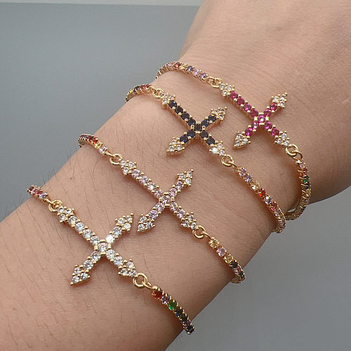 Fashion Cross Copper Inlay Rhinestones Bracelets