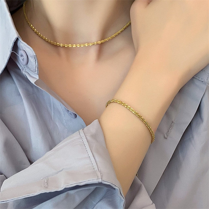 Colar de pulseiras de aço inoxidável de cor sólida elegante básico feminino