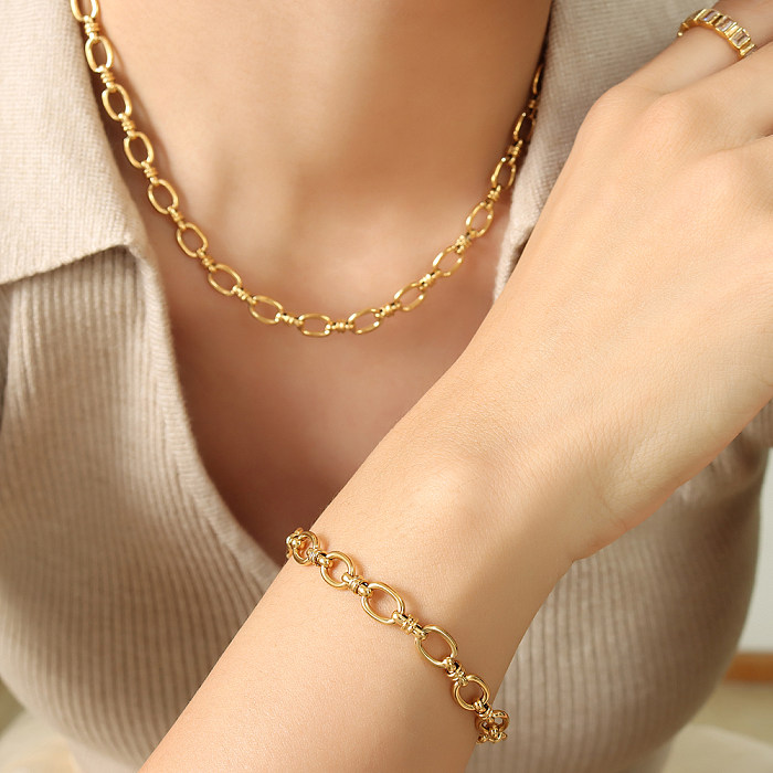 Casual Simple Style Solid Color Titanium Steel Plating 18K Gold Plated Bracelets Necklace