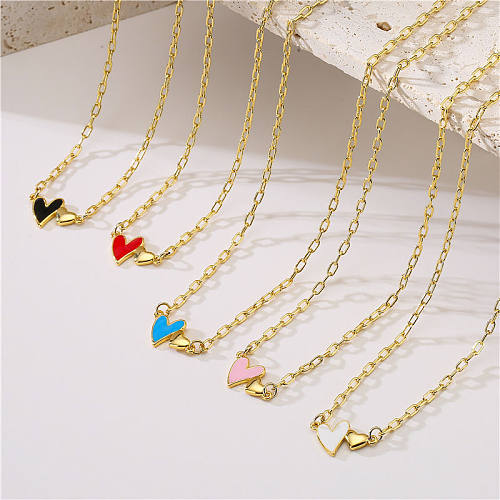 1 Piece Simple Style Heart Shape Copper Enamel Plating Pendant Necklace