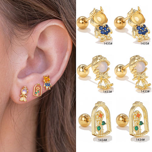 1 Piece IG Style Simple Style Cartoon Plating Inlay Brass Zircon 18K Gold Plated White Gold Plated Ear Studs