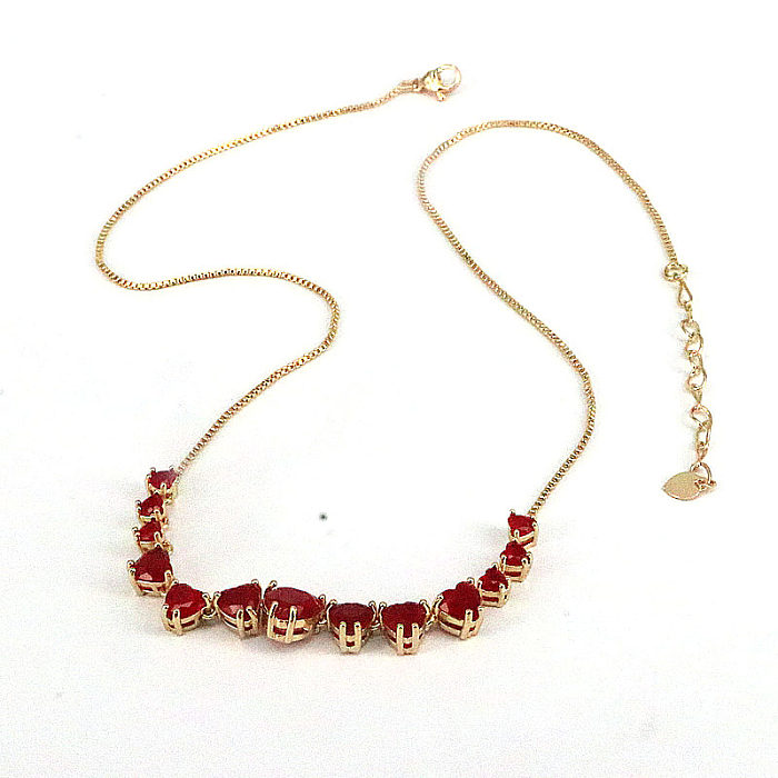 Fashion Geometric Heart Shape Copper Patchwork Gold Plated Zircon Pendant Necklace 1 Piece