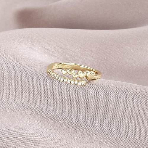 Modern Style Heart Shape Copper Plating Inlay Zircon Open Rings