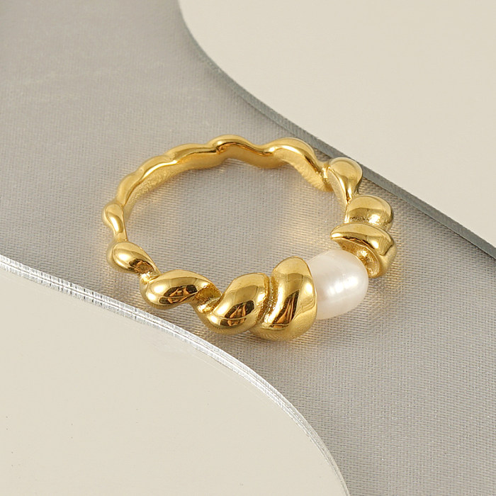 French Style Irregular Stainless Steel Pearl Plating 18K Gold Plated Rings