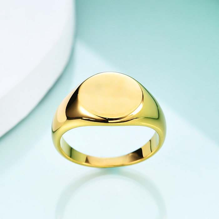 Simple Style Round Glossy Titanium Steel 18K Gold Plated Ring