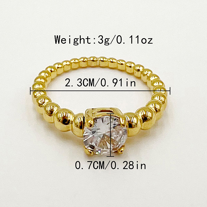 Retro Solid Color Stainless Steel Plating Inlay Artificial Diamond Gold Plated Rings
